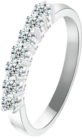 Stfery 18 Karat White Gold Stacking Ring for Women, Moissanite Half Eternity Marriage Band Ring Real Gold Size H 1/2