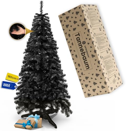 Springos Albero di Natale artificiale 180 cm – Albero di Natale nero Premium Deluxe, denso e realistico come reale, con robusto supporto e cartone, albero di Natale artificiale moderno per decorazioni