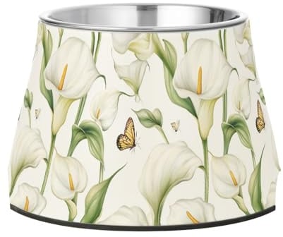 Chic Calla Lily Futternäpfe für Hunde, Katzen, Kaninchen, Vögel, rutschfest, Edelstahl, für Katzen, Kaninchen, Vögel, Weiß