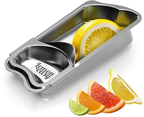 LEMONEASY PLUS Zitronenschnitzpresse aus Edelstahl, Made in Germany | Schieben statt Pressen für maximale Saftausbeute – Spülmaschinenfeste, hygienische & ergonomische Zitronenpresse
