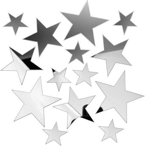 40 Stück Silberne Sterne, 3D Acryl Sterne Gespiegelte Abziehbilder, Sternenhimmel zum Kleben Wandaufkleber Sticker Wanddeko, Silberfarbene Wanddekoration für Baby, Kinder, Mädchen