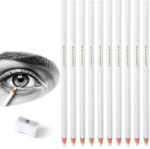 10 Stück Radiergummi Stift Eraser Pen inklusive Spitzer Präzise und saubere Radierung Detailradierer Skizzen farbige Illustrationen für Künstler