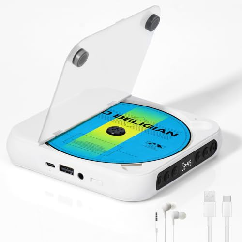 Adirigo Lettore CD Portatile con Cuffie 2000 mAh Ricaricabile Lettore CD | Bluetooth 5.3, Ingressi USB/AUX, Discman CD Player Anti-Skip, Funzione di ripetizione , per gli Amanti Della Musica, Bianco