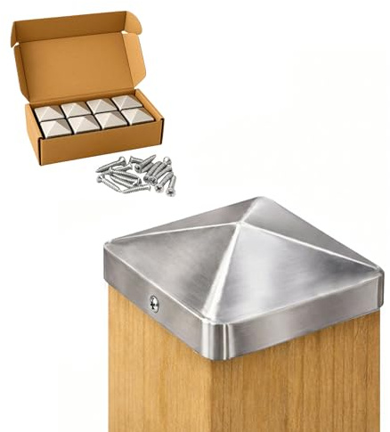 FeNau 10er Set Pfostenkappe 12x12 cm Edelstahl V2A matt - Carport rostfrei inkl. 20 Schrauben
