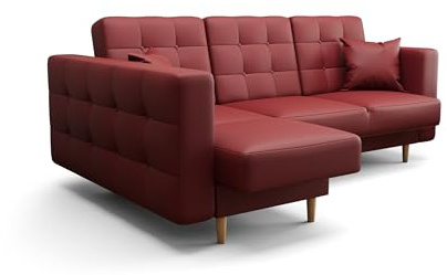 O-Sofa Ecksofa Kongo RBN12, Eckcouch in L-Form mit Schlaffunktion, Farbe: Rot, Kunstleder, Ottomane Links