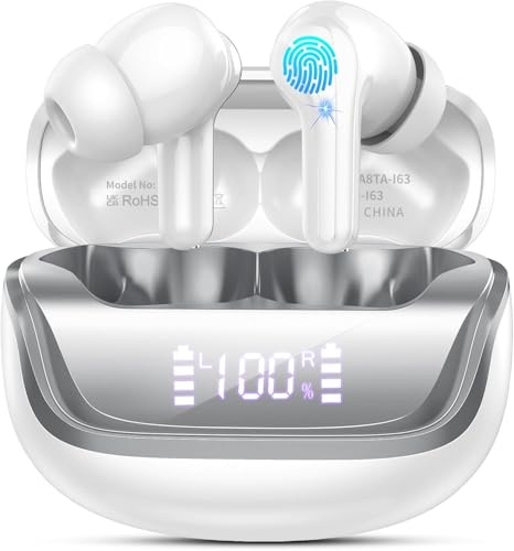 Wireless Earbuds, Bluetooth 5.4 Headphones In Ear HiFi Stereo Deep Bass, Ear buds with 4 ENC Noise Cancelling Microphone, Bluetooth Earphones 50H Playtime LED Display, Fast Charge, IP7 Waterproof