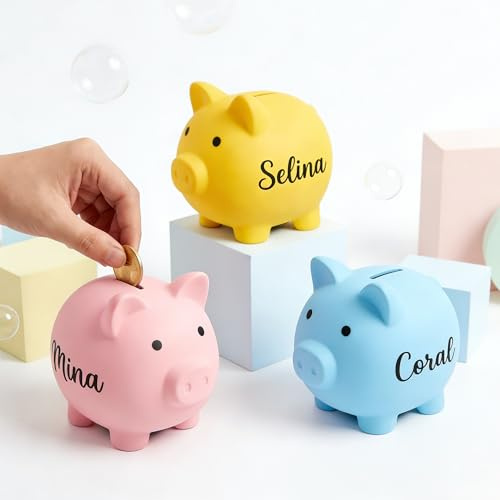 Salvadanaio Personalizzato Bambini con Nome - Salvadanaio Maialino Infrangibile Apribile in Plastica Decorazione Casa Regalo di Compleanno Banca dei Soldi Personalizzato Riutilizzabile