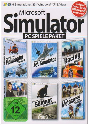 Microsoft Simulator PC Spiele Paket (Helicopter Simulator / Jet Simulator / Racing Simulator / Motocross Simulator / Business Simulator / Söldner - Die Simulation)