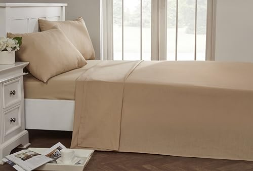 Rapport Home 56 Pick Flat Sheet, Polycotton, Natural, King