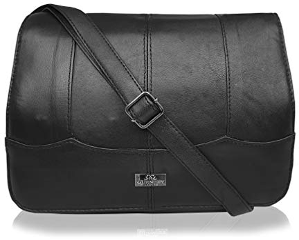 Quenchy London - Damenhandtasche aus echtem Leder, mit drei Hauptfächer und mit viel zusätzlichem Raum, Lederhandtasche mit 8 Fächern, verstellbarer Schultergurt, Designer-Handtaschen, QL966 Schwarz