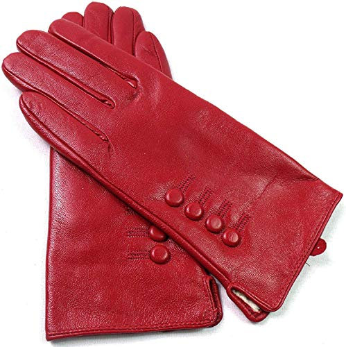 Damen Premium Qualität Original Superweich Leder Handschuhe Kunstpelz Futter Winter Alltag Warm - Rot, XL