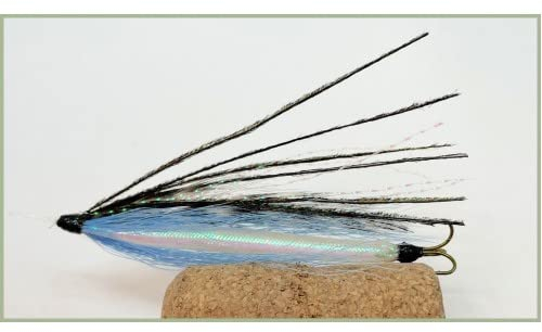 Treble Hook Sea Trout or Salmon Fly, 4 Pack Blue Medicine Snakes, Rear Size 10