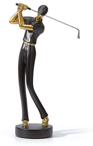 HAUCOZE Golfer Figur Statue Golf Spieler Skulptur Moderne Geschenk 24cm | Schwarz Polyresin Sportliche Dekor Handgefertigtes Kunst Geburtstag Feiertag Arts für Tisch Bücherregal Schreibtisch