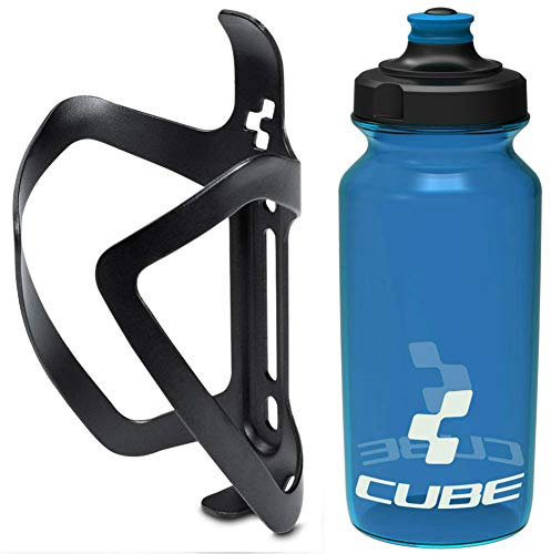 Cube HPA Anodised Top Loading Cage - Black & Icon Bottle - Blue, 750ml / Alloy Lightweight Bicycle Cycling Cycle Bike MTB Mountain Road Water Drink Flask Bidon Bracket Mount Holder HPP Accessories