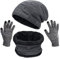 Petrunup Mütze Handschuh und Schal Set Herren, 3Pcs Winter Beany Mütze Snood und Touchscreen-Handschuhe mit Fleecefutter, Grau