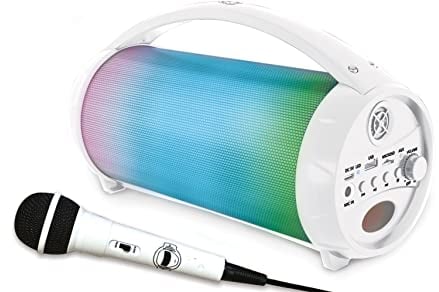 Lexibook, iParty, Draagbare Bluetooth-luidspreker met microfoon, Stereo, lichteffecten, draadloos, karaoke, FM-radio, USB, SD-kaart, oplaadbare batterij, wit, BTP585Z