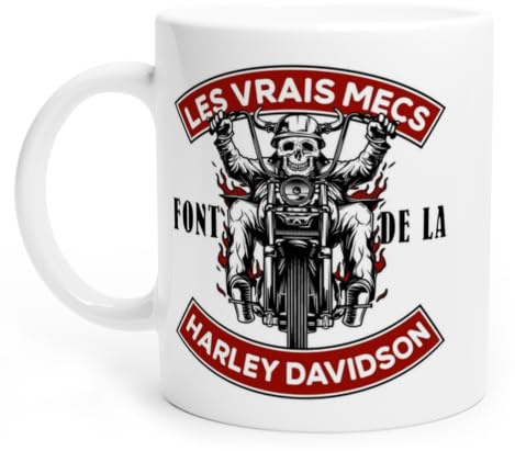Mug humour motard, Les Vrais Mecs Font de la Harley | céramique blanc brillant