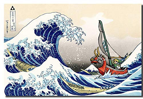Leinwanddruck 50x70cm ohne Rahmen Die Legende von Zelda Windwaker Die große Welle Kunst Leinwand Poster Ölgemälde Wandbild Druck Home Schlafzimmer