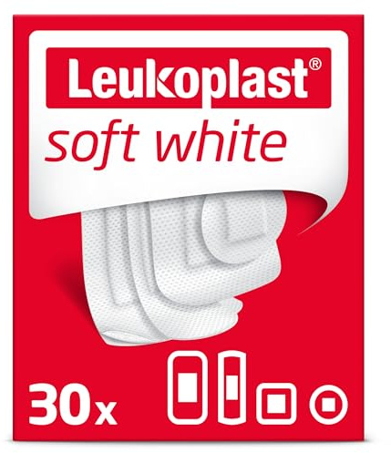 Leukoplast Soft White First Aid Bandage, 4 Assorted Sizes, Box of 30 | Non-Sterile Wound Dressing Strips, Skin-Friendly, Breathable and Absorbent, First-aid Plasters