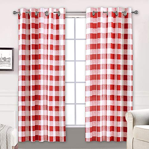 DriftAway Buffalo Plaid Check Vorhänge Rot und Weiß Büffel Kariert Verdunkelung Fenstervorhänge für Bauernhaus Landhausstil Schlafzimmer Esszimmer Verdunkelung Thermovorhänge 2 Paneele Set 160 cm lang