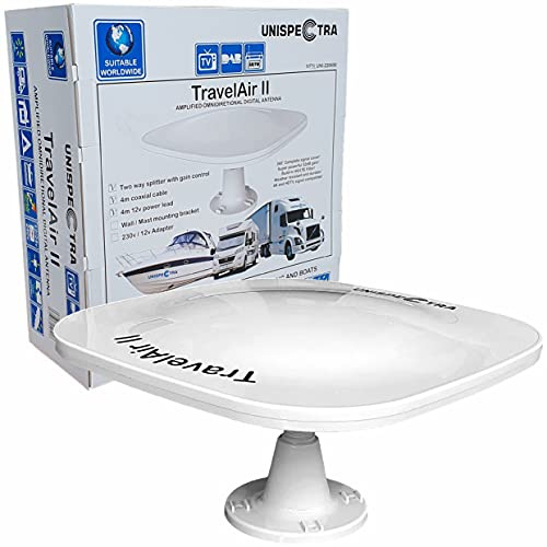 TRAVELAIR-II Amplifiée numérique omnidirectionnelle d'antenne TV HD de Gain Haut 32dB TNT DVB-T2 FM Dab. 12V 24V idéal pour Poids Lourd Camion Caravane Bateau ou Camping (Antenne)