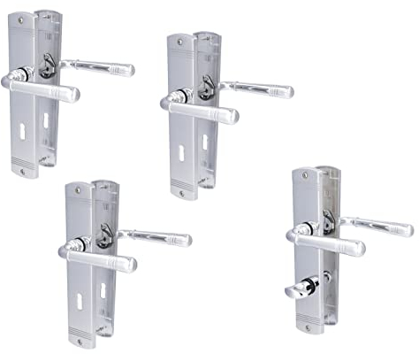 Lager 17 Türbeschlag 4er Set, Messing verchromt poliert für 3 x Zimmertüren und 1 x Bad/WC Türe, Türklinke Türgriff Türbeschlag