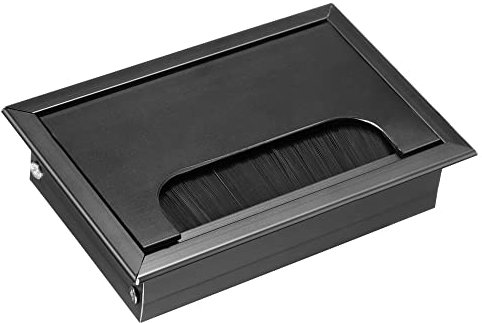 sourcing map Desk Cable Hole Cover with Brush, Aluminum Alloy Grommet Great for Office, Home, Daily Use (108x69mm, Black)