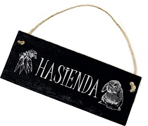 Zwergkaninchen Schild aus Schiefer Gravur - Hasienda - Hasen Kaninchen Stall Türschild 22 x 8 cm | Dekolando