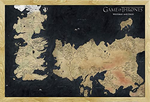 Game of Thrones - Map of Westeros - Fantasy Film Movie Poster - Grösse 91,5x61 cm + Wechselrahmen, Shinsuke® Maxi MDF Buche, Acryl-Scheibe