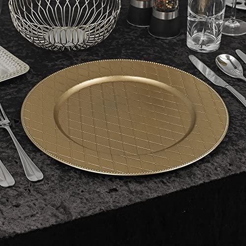 URBNLIVING 33cm Christmas Dinner Charger Plates Placemats Dining Table Setting Reusable Party Decor (Diamond Cross Gold, 12 Charger Plates)