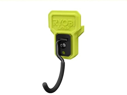Ryobi Wendbarer J-Haken, rutschfeste Beschichtung, Stahlhaken, 6,8 kg. Gewichtskapazität, Wandmontage, J-Haken für kleine Gegenstände, maximiert den Platz an der Wandschiene