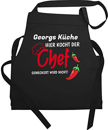 Schürze - Kochschürze Herren Männer - Hier kocht der Chef I Geschenk Kochen I Hobbykoch Geschenk - 60x87 - Schwarz - herrenschürze für die küche küchenschürze koch chefkoch apron