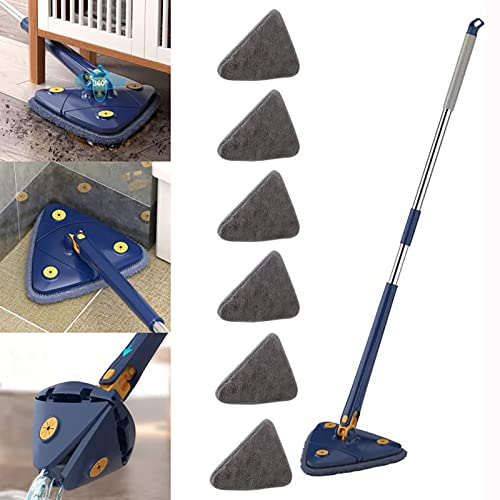 UrCreat Balai Polyvalent avec 6 Chiffons de Nettoyage, Triangle Balaie Serpillière Réglable, Rotatif à 360° Serpillière Balai pour Mur, Plafond, Fenêtre, Sol, Mur, Poussière de Carrelage