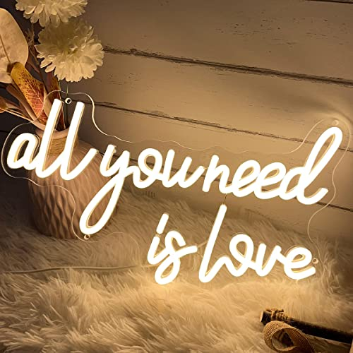 All You Need is Love Neon Sign for Wedding Wall Decor LED Light Signs Aesthetic Room Decor LED Sign for Bedroom Home Art Anniversary Valentines Day Gift for Women 5V USB Powered Warm White 40×22.4CM