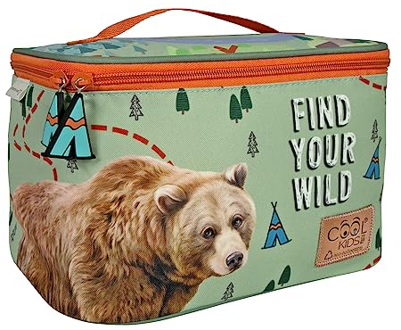 PERLETTI Thermo Lunchbox Kinder mit Waldtiere - Isolierter Brotbeutel für Kleine Mädchen Jungen aus Recyceltem Kunststoff - Grundschule Kindergarten Reise Lunchbag mit Tasche - 5L Eco (Bär)