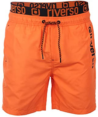 riverso Badehose Herren Regular Fit RIVBobby Badeshorts Sporthose Schwimmhose Shorts Kurze Hosen Print Elastischer Bund Orange S, Größe:S, Farbe:Shiny Orange-Black