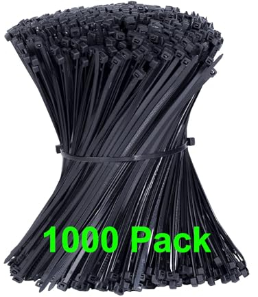 Viuxule Cable Ties 1000 Pack, 8 inch Zip Ties Black, 200 x 3.6 mm Nylon Industrial Tie Wraps UV-Resistant Self-Locking Zip Ties with Tensile Strength 40 lbs for Gardening, Office, Workshop and Outdoor
