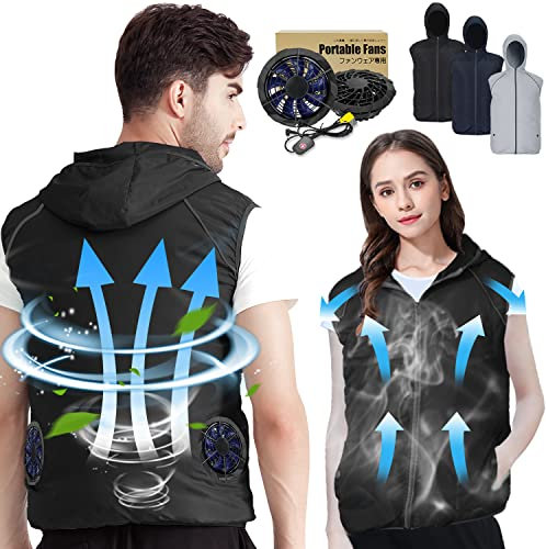 PANGTIKU Chaleco de refrigeración para hombres y mujeres, chaleco evaporativo fresco con 2 ventiladores, ropa fría con aire acondicionado que mantiene la refrigeración 13 horas, Negro -, XX-Large