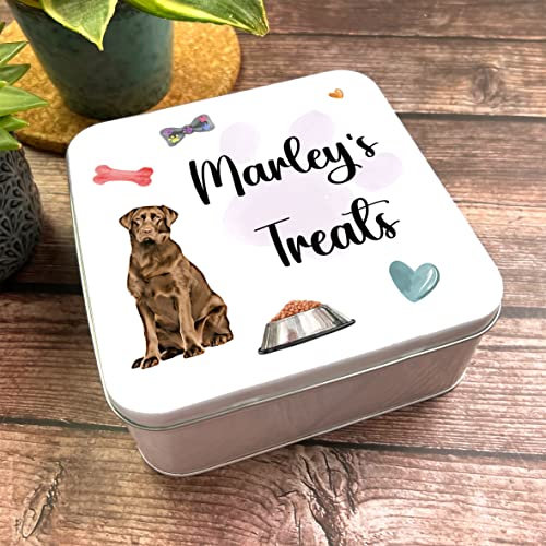 Fingerprint Designs Square Chocolate Labrador Personalised Dog Biscuit Treat Tin