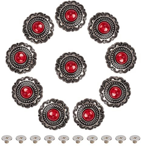 GORGECRAFT 1 Box 10 Sets Schraubknöpfe Rot Synthetische Türkis Metallknöpfe Sonnenblume Dekorative Schnalle Mit Schraubverschluss Vintage Blume Ersatzschnalle Für DIY Leder Nähen Dekoration