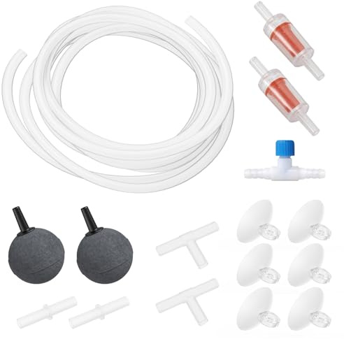 Moonorange Aquarium Air Pump Accessories Kit with Standard Tubing, Air Stones, Check Valves, Suction Cups and Connectors(10 Ft. Tubing/2 Air Stone)