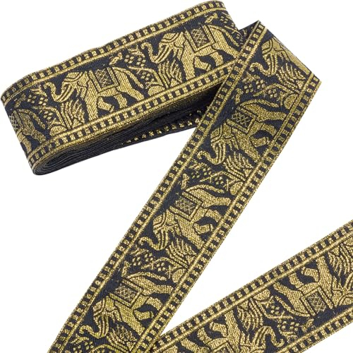 CRASPIRE 11 Yard Ethnisches Jacquard-Bandbesatz, Schwarzer Elefant, 2,{1} cm Breit, Gewebtes Vintage-Stickband, Boho-Spitzenstoff Für DIY Nähen, Handgefertigte Tasche, Kleidung, Fransen, Bastelzubehör
