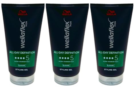 Wella Wellaflex Styling Gel Men All-Day Definition Ultra Starker Halt 150ml | Styling Gel für ultra starken Halt | Sofortiger Halt bis zu 48H inkl. Zama4Zingo Karte (3er Pack, Gel)