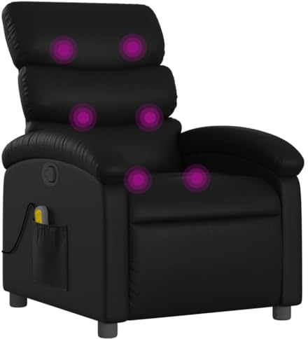 vidaXL Massagesessel, Sessel Verstellbare Rückenlehne, Fernsehsessel Relaxsessel mit Vibrationsfunktion, Liegesessel Polstersessel Ruhesessel, Schwarz Kunstleder