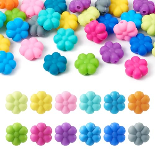 Beadthoven - 48 perline in silicone colorate a forma di fiore, perline distanziatrici piatte sfuse, per braccialetti fai da te, collane, orecchini, cavigliere, artigianato e creazione di gioielli