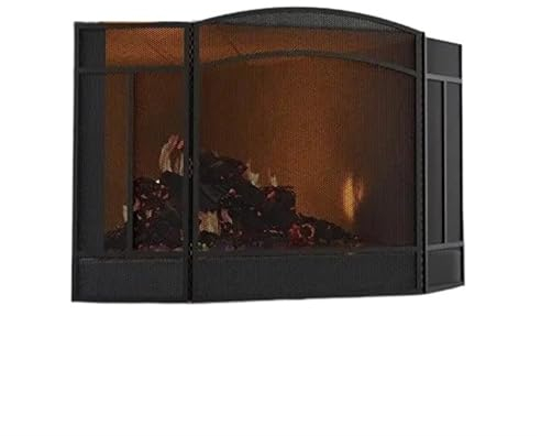 Salvachispas Pantalla for Chimenea de 3 Paneles de Hierro Forjado, 48 Pulgadas de Largo x 29 Pulgadas de Alto, Cubierta Protectora contra chispas (Negro) Pantalla Chimenea