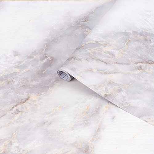 Arthome Weiß Gold Klebefolie Marmor Folie 44cmx10m Abziehen und Aufkleben Tapete Selbstklebende Vinyl Dekorative Folie für Möbel Schreibtisch, Küche Arbeitsplatte, Regal Liner Cover Oberflächen