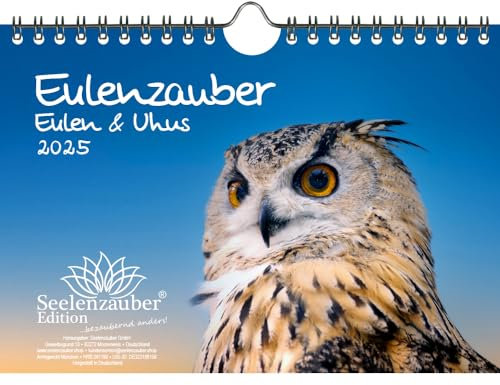 Eulenzauber Eulen und Uhus DIN A5 Wandkalender für 2025 - Geschenkset Inhalt: 1x Kalender, 1x Weihnachtskarte (insgesamt 2 Teile)