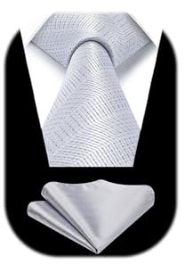 HISDERN Krawatten für Herren Grau Klassische Krawatte mit Einstecktuch Set Hochzeit Formal Elegant Taschentuch Business Party