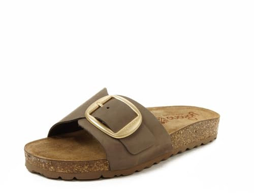Yokono Sandalias Planas de Mujer de Piel JERBA-114 Marron | Zapatos Mujer Primavera-Verano | Piel Vacuna Nobuck | 2 CM